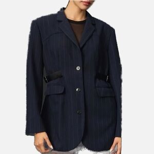 Maeve by Anthropologie Avery Belted Oversized Blazer in Navy - Size Large